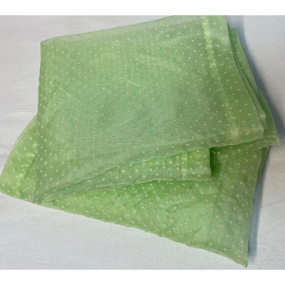 Vintage Mint Green Sheer Organza Flocked Swiss Dot Curtains 2 Panels Yardage - Picture 3 of 10
